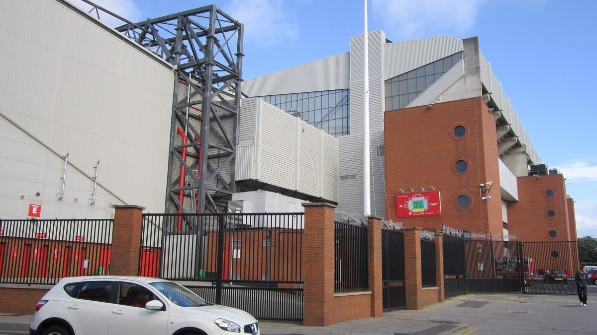 Exterior of Anfield stadium in Liverpool