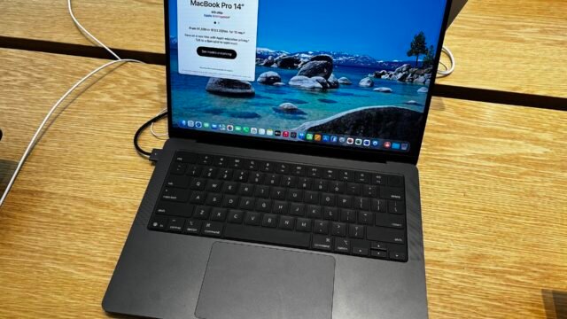 Top view of a 14-inch MacBook Pro in Space Black