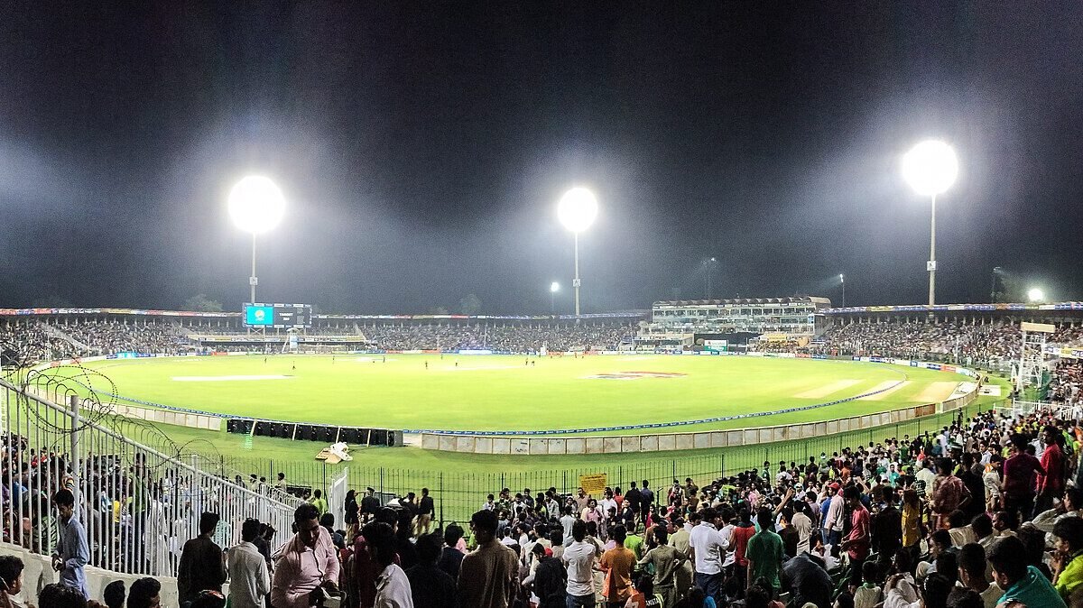 Floodlit Gaddafi Stadium in Lahore