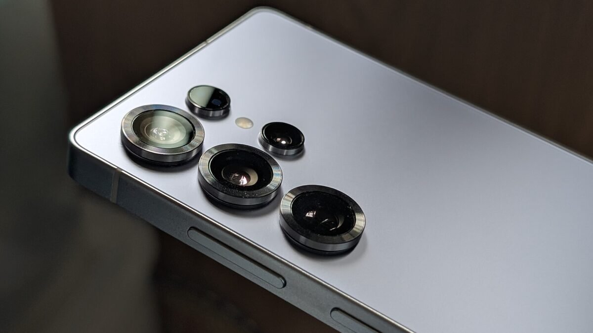 The back of a Samsung Galaxy S25 Ultra in Titanium Silver Blue