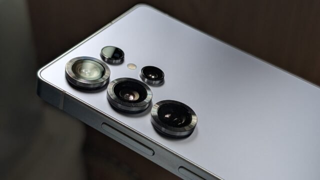 The back of a Samsung Galaxy S25 Ultra in Titanium Silver Blue