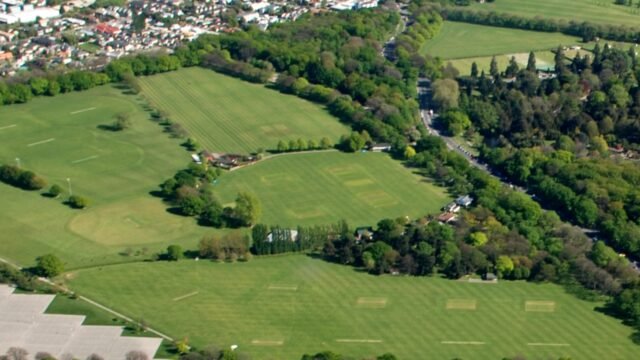 Aerial view of Hagley Oval cricket ground in Christchurch