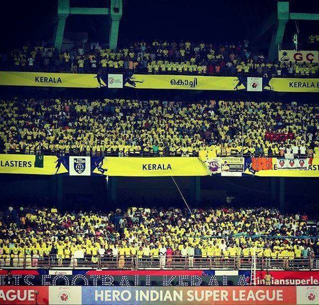 Kerala Blasters fans in the stands during an Indian Super League match