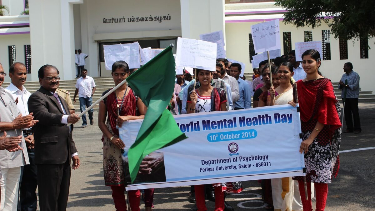 Participants at a Mental Health Day awareness rally