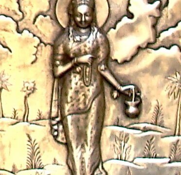Goddess Brahmacharini depicted on a silver door at Amber Fort, Rajasthan