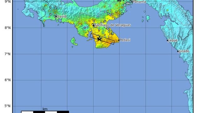 USGS ShakeMap of the magnitude 7.7 earthquake in Panama on 9 October.