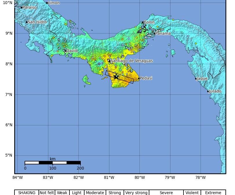 USGS ShakeMap of the magnitude 7.7 earthquake in Panama on 9 October.