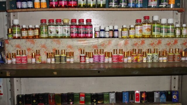 Perfume bottles at a store in Ooty