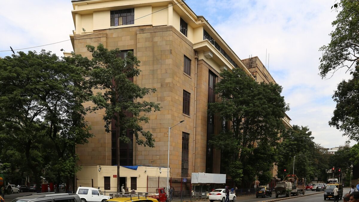 The Reserve Bank of India building on a Mumbai street