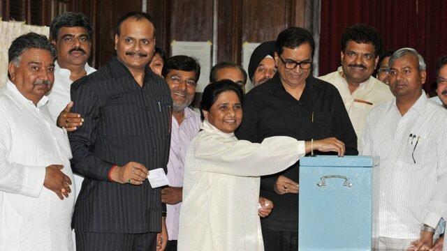 The Member of Parliament, Km. Mayawati casting her vote in the Vice Presidential election at Parliament House, in New Delhi on August 07, 2012