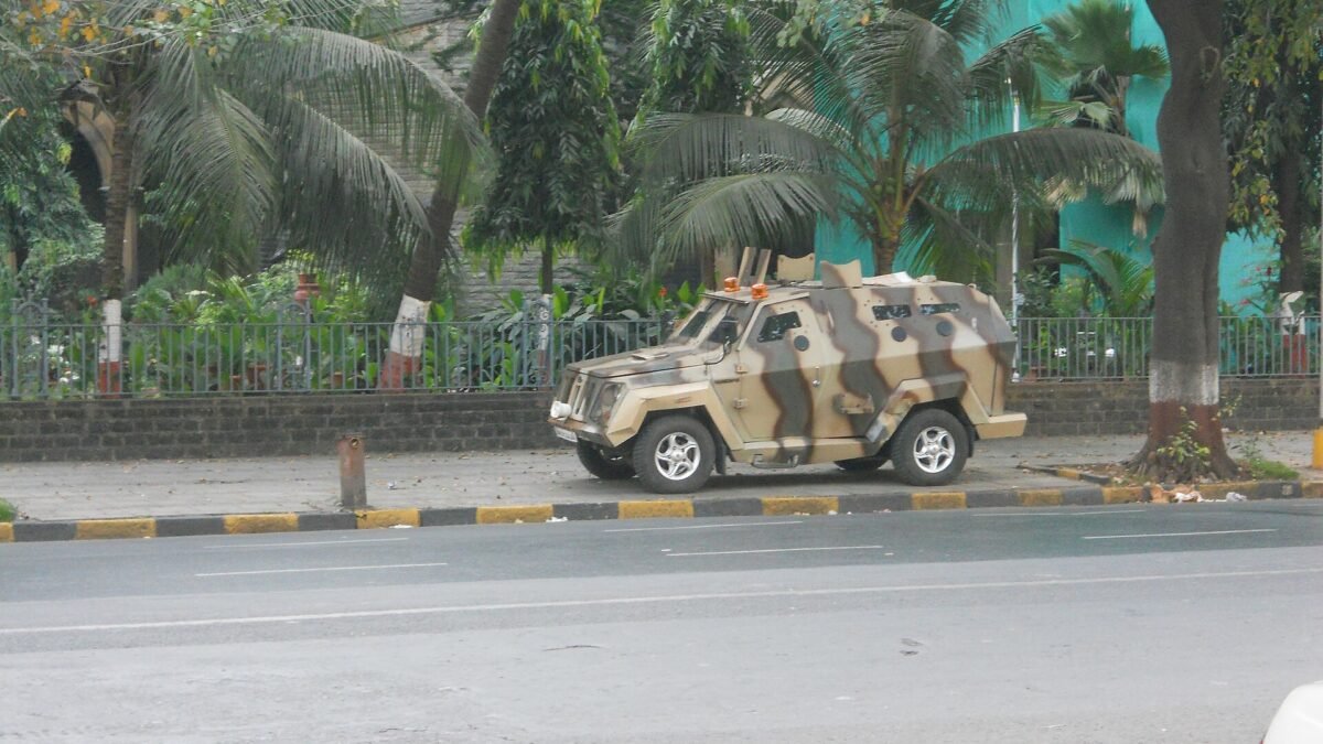 Mumbai Police armoured vehicle parked on a city street