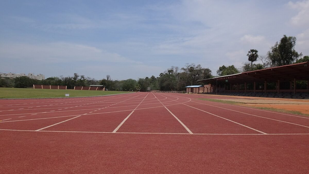 Tracks in a stadium