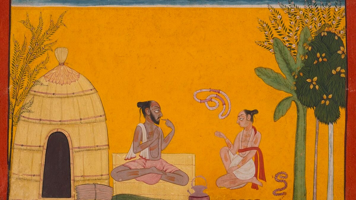 Painting of sage Valmiki reciting the Ramayana